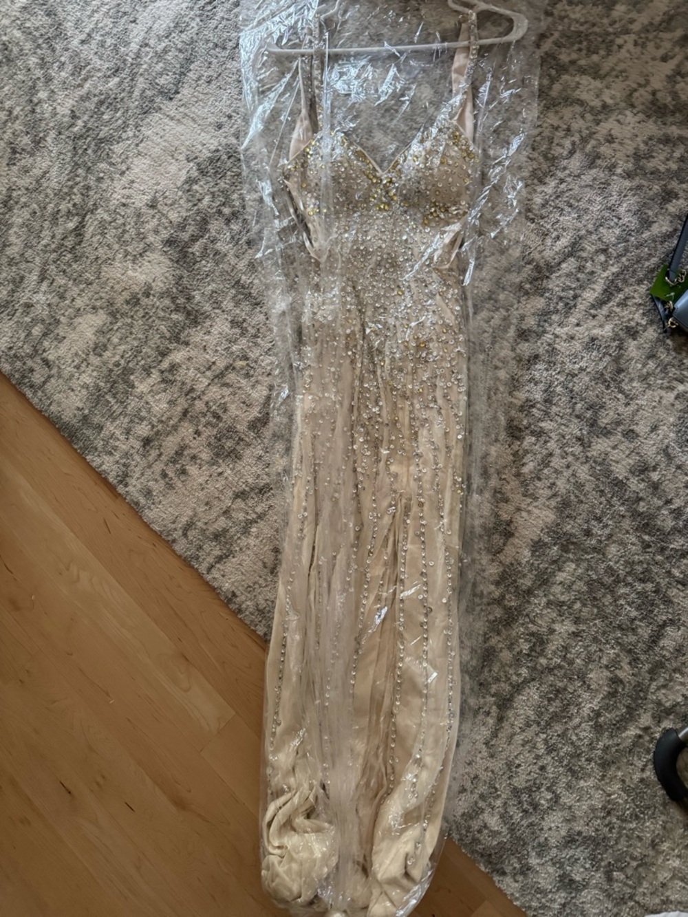 Sean Collection Blush Beaded Evening Dress